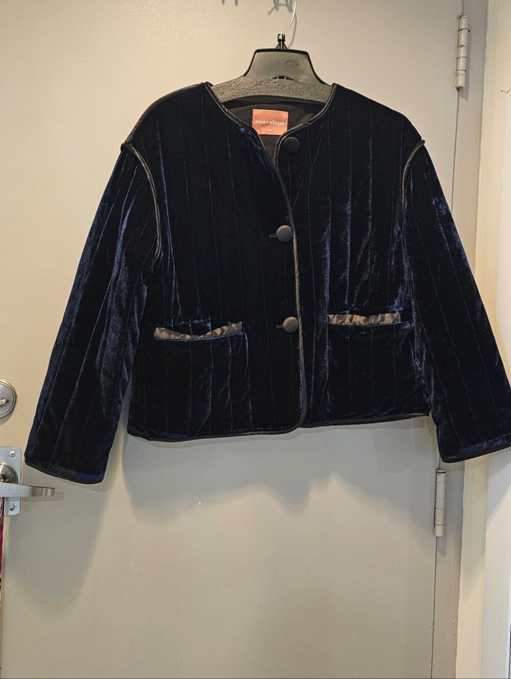 Velvet Button-Front Women's Jacket - Navy Blue